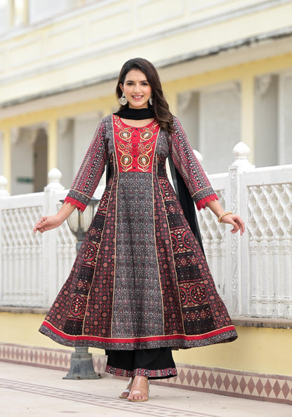 Juniper Women's Black Silk Blend Printed Kurta Set - Distacart