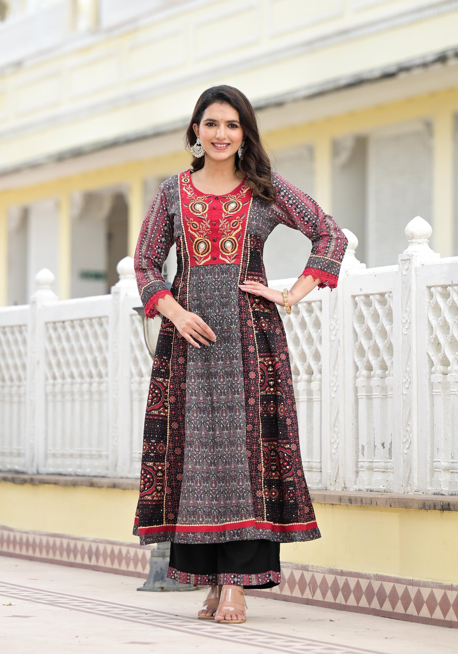 Juniper Women's Black Silk Blend Printed Kurta Set - Distacart