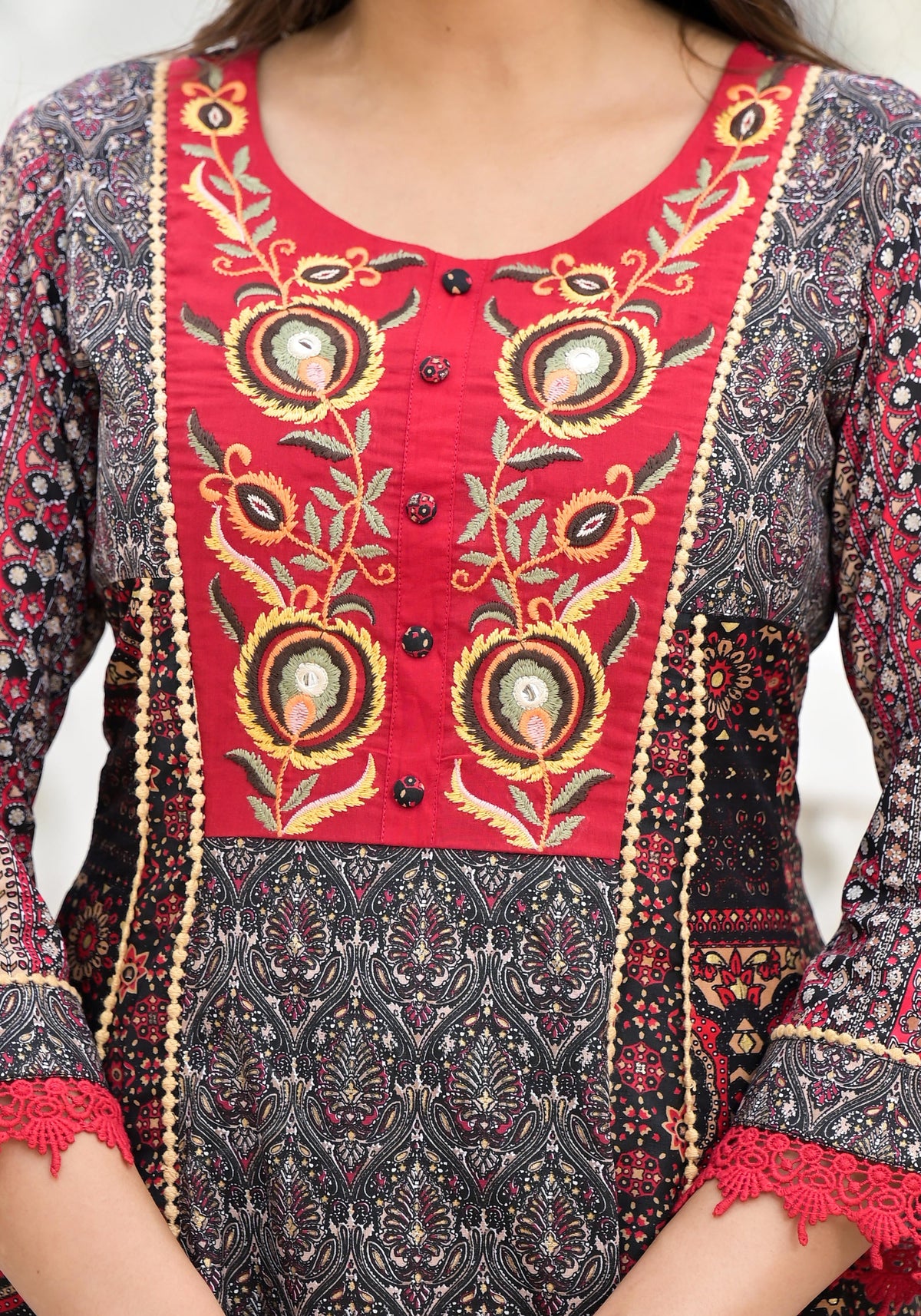 Juniper Women's Black Silk Blend Printed Kurta Set - Distacart