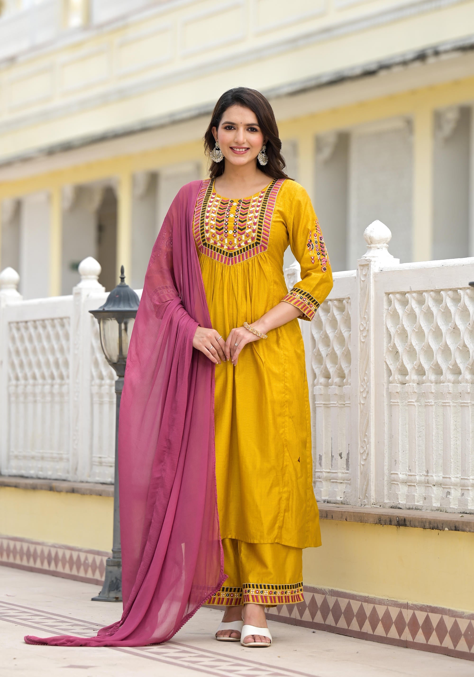 Juniper Women's Yellow Cotton Blend Solid Kurta Set - Distacart