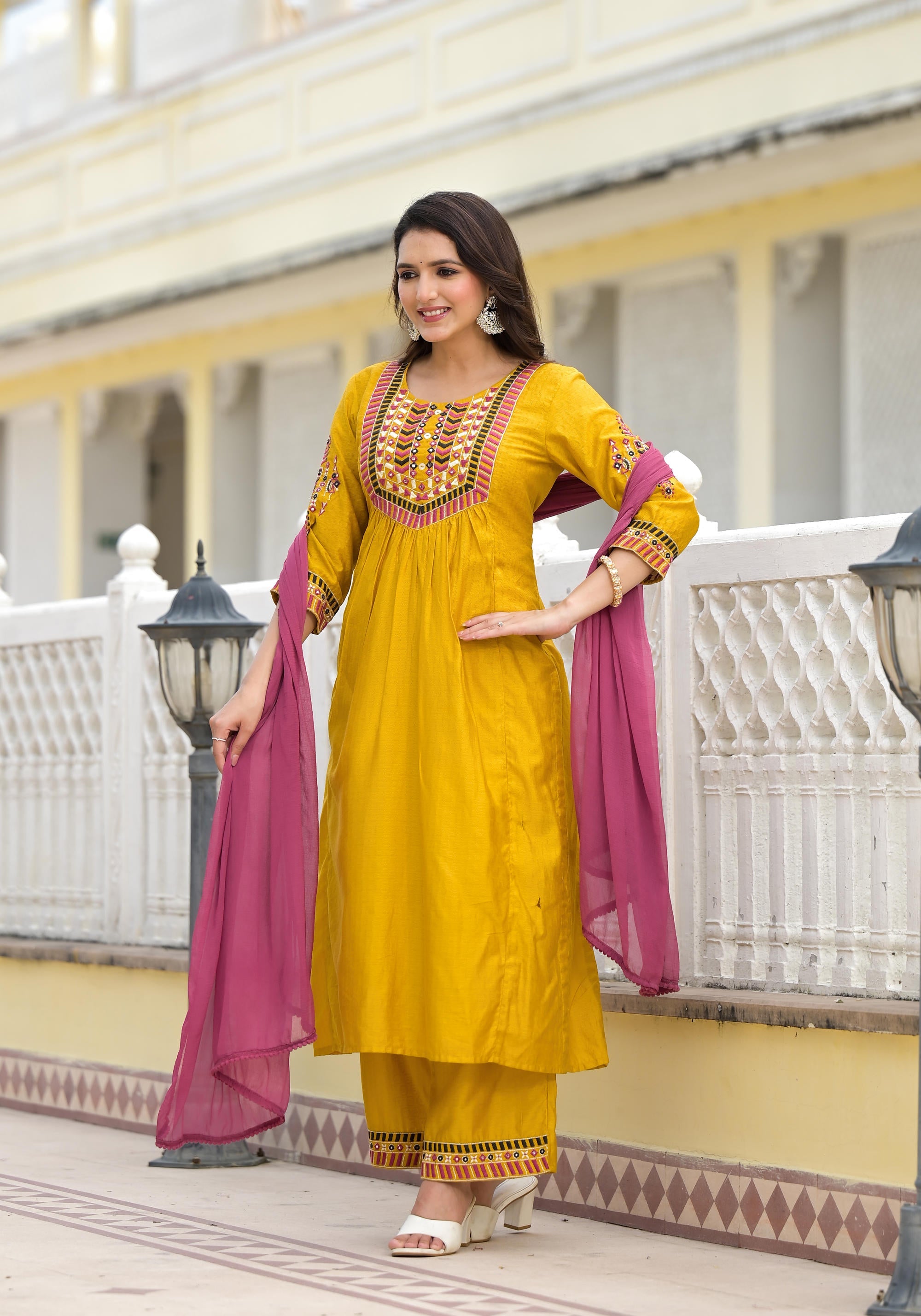 Juniper Women's Yellow Cotton Blend Solid Kurta Set - Distacart