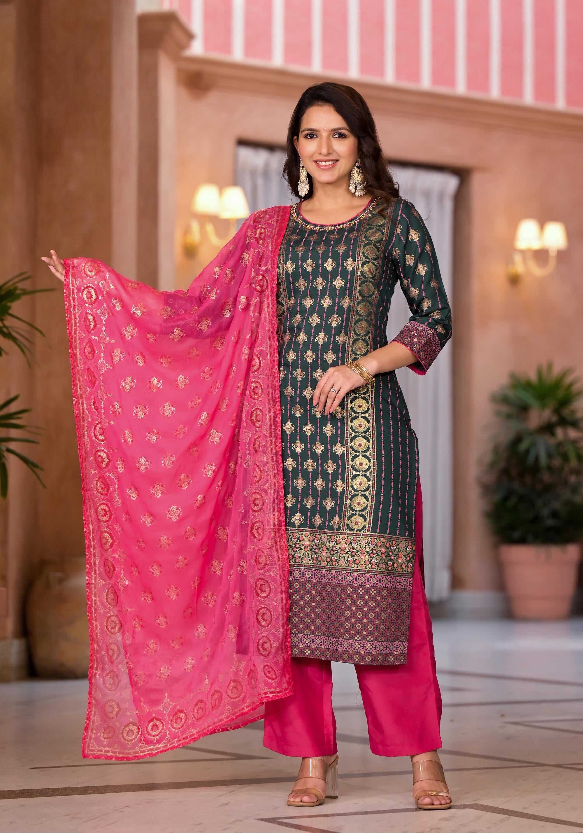 Juniper Women's Green Viscose Rayon Printed Kurta Set - Distacart