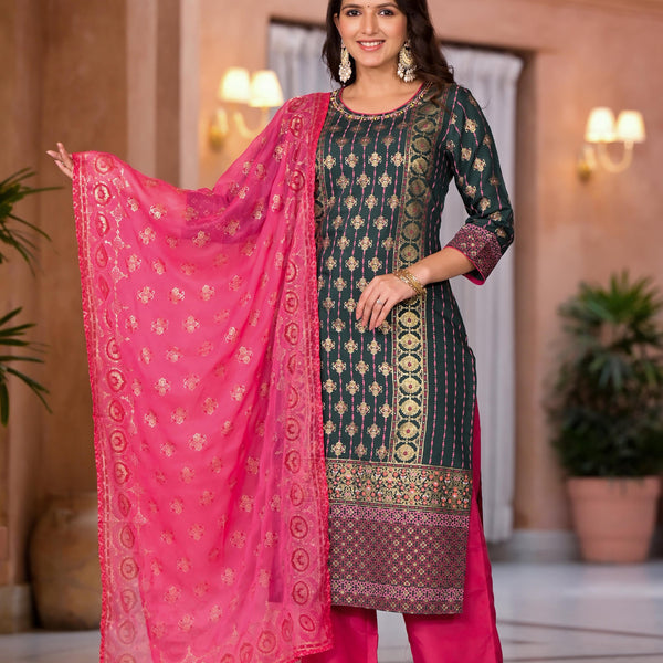 Juniper Women's Green Viscose Rayon Printed Kurta Set - Distacart