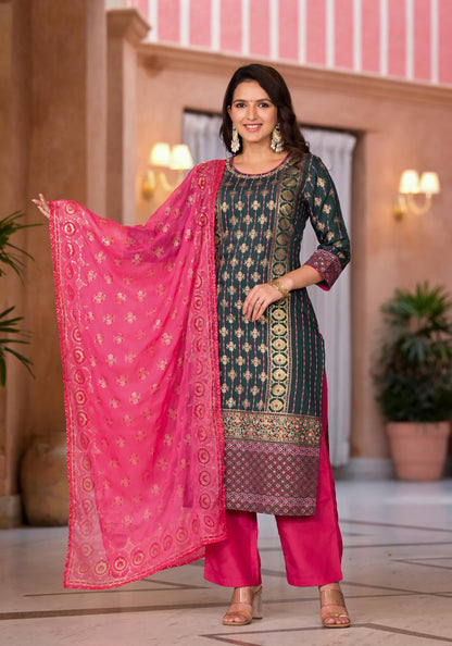 Juniper Women's Green Viscose Rayon Printed Kurta Set - Distacart