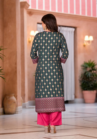 Juniper Women's Green Viscose Rayon Printed Kurta Set - Distacart