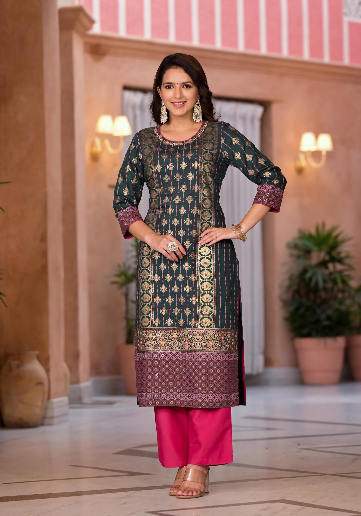 Juniper Women's Green Viscose Rayon Printed Kurta Set - Distacart