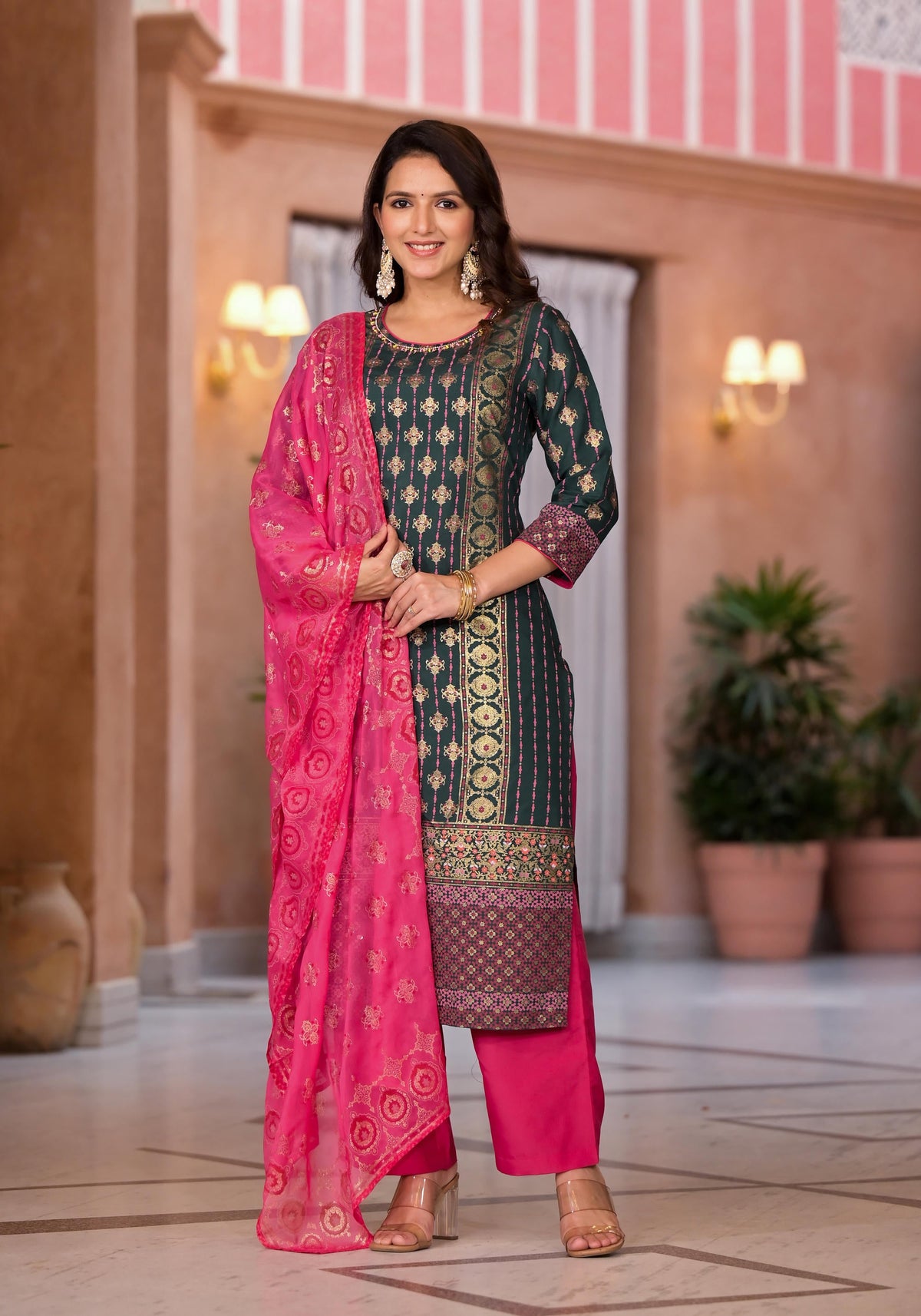 Juniper Women's Green Viscose Rayon Printed Kurta Set - Distacart