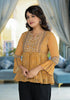 Juniper Mustard Ethnic Motif Printed Georgette Tunic With Sequins Detail - Distacart