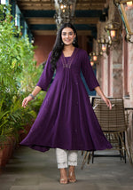 Thumbnail for Juniper Plum Solid Liva Rayon Kurta With Mirror Work - Distacart