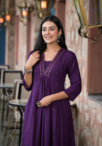 Thumbnail for Juniper Plum Solid Liva Rayon Kurta With Mirror Work - Distacart