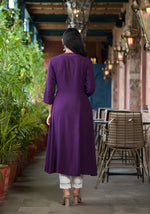 Thumbnail for Juniper Plum Solid Liva Rayon Kurta With Mirror Work - Distacart