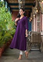 Thumbnail for Juniper Plum Solid Liva Rayon Kurta With Mirror Work - Distacart