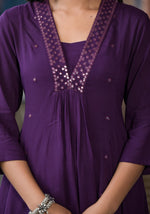 Thumbnail for Juniper Plum Solid Liva Rayon Kurta With Mirror Work - Distacart
