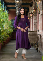 Thumbnail for Juniper Plum Solid Liva Rayon Kurta With Mirror Work - Distacart