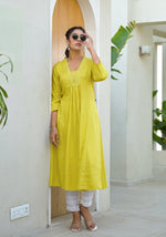 Thumbnail for Juniper Yellow Solid Liva Rayon Kurta With Mirror Work - Distacart