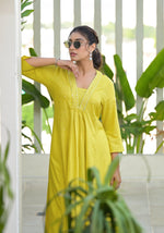 Thumbnail for Juniper Yellow Solid Liva Rayon Kurta With Mirror Work - Distacart