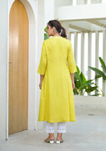 Thumbnail for Juniper Yellow Solid Liva Rayon Kurta With Mirror Work - Distacart