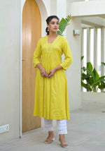 Thumbnail for Juniper Yellow Solid Liva Rayon Kurta With Mirror Work - Distacart
