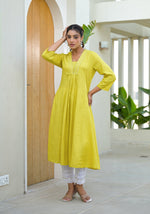 Thumbnail for Juniper Yellow Solid Liva Rayon Kurta With Mirror Work - Distacart