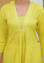 Thumbnail for Juniper Yellow Solid Liva Rayon Kurta With Mirror Work - Distacart