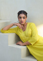 Thumbnail for Juniper Yellow Solid Liva Rayon Kurta With Mirror Work - Distacart