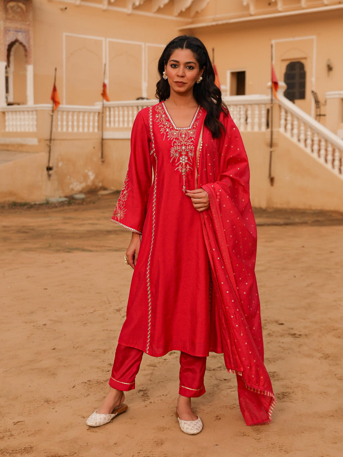 Juniper Women's Pink Viscose Rayon Embroidered Kurta Set - Distacart