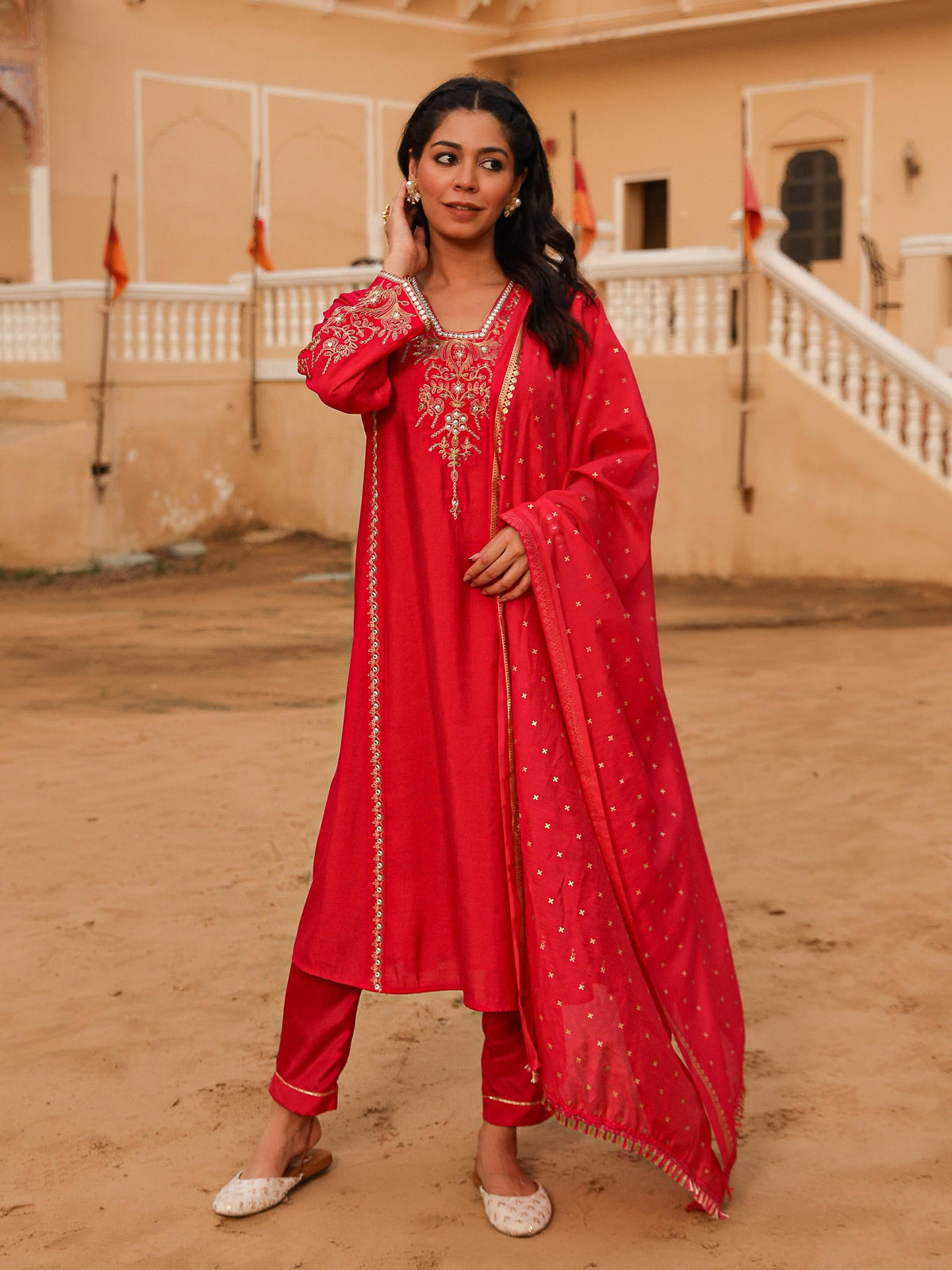 Juniper Women's Pink Viscose Rayon Embroidered Kurta Set - Distacart