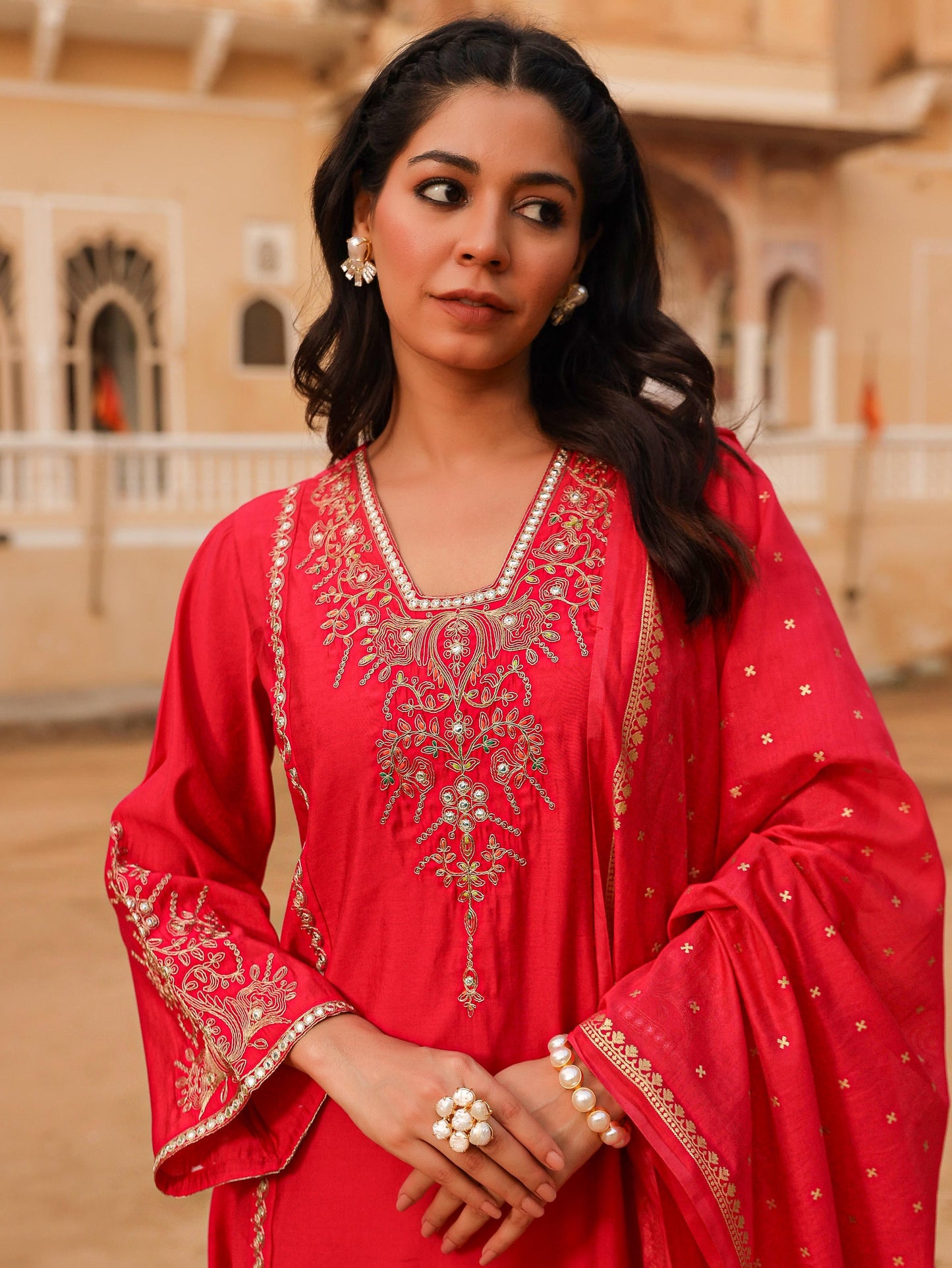 Juniper Women's Pink Viscose Rayon Embroidered Kurta Set - Distacart
