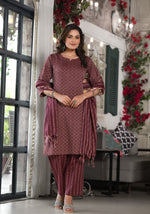 Thumbnail for Juniper Women's Plum Geometric Printed Cotton Kurta, PantWith Tassels On Dupatta - Distacart