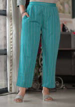 Thumbnail for Juniper Women's Sky Blue Geometric Printed Cotton Kurta, Pant With Tassels On Dupatta - Distacart