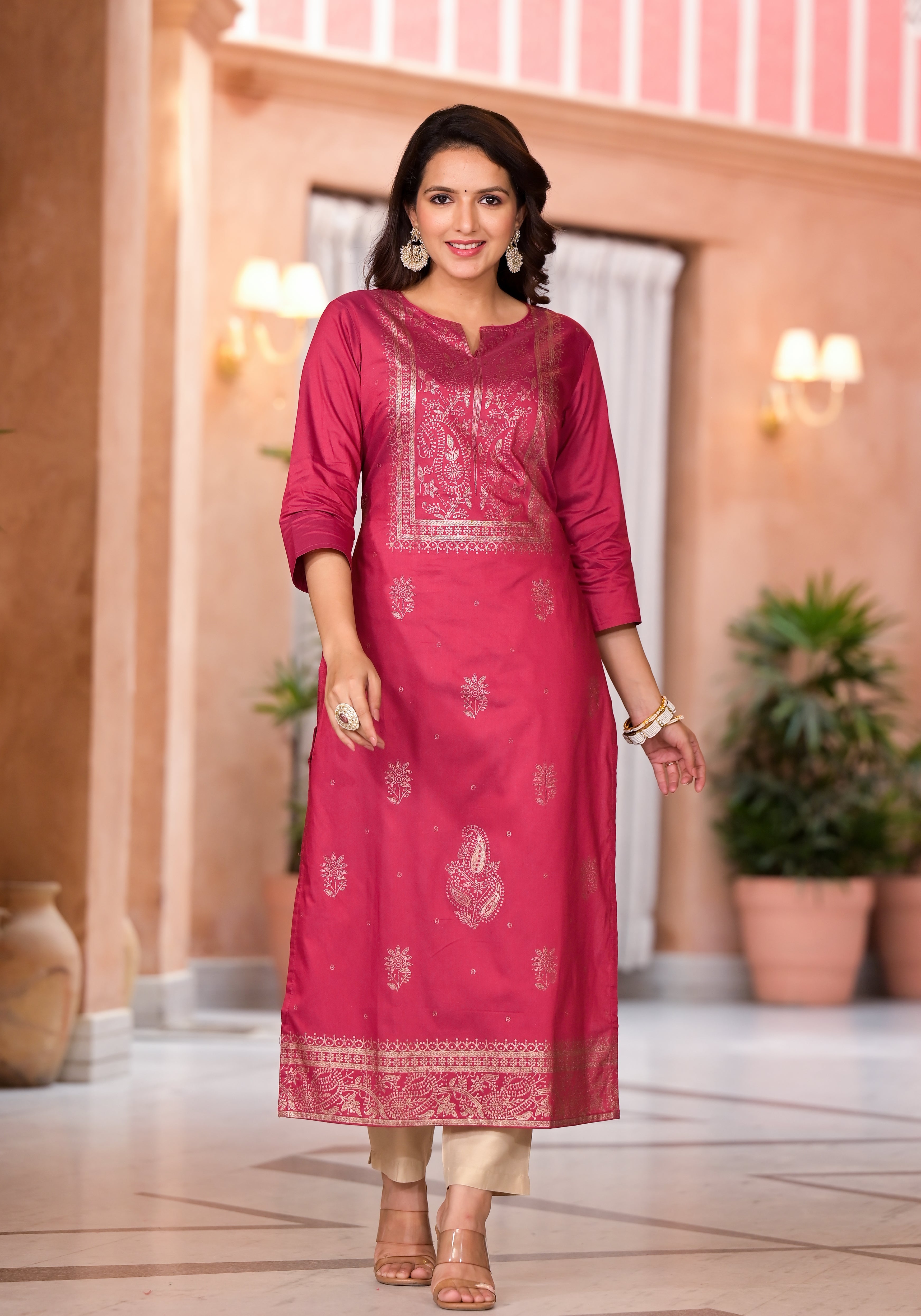 Juniper Women's Maroon Ethnic Motif Printed Cotton Kurta - Distacart