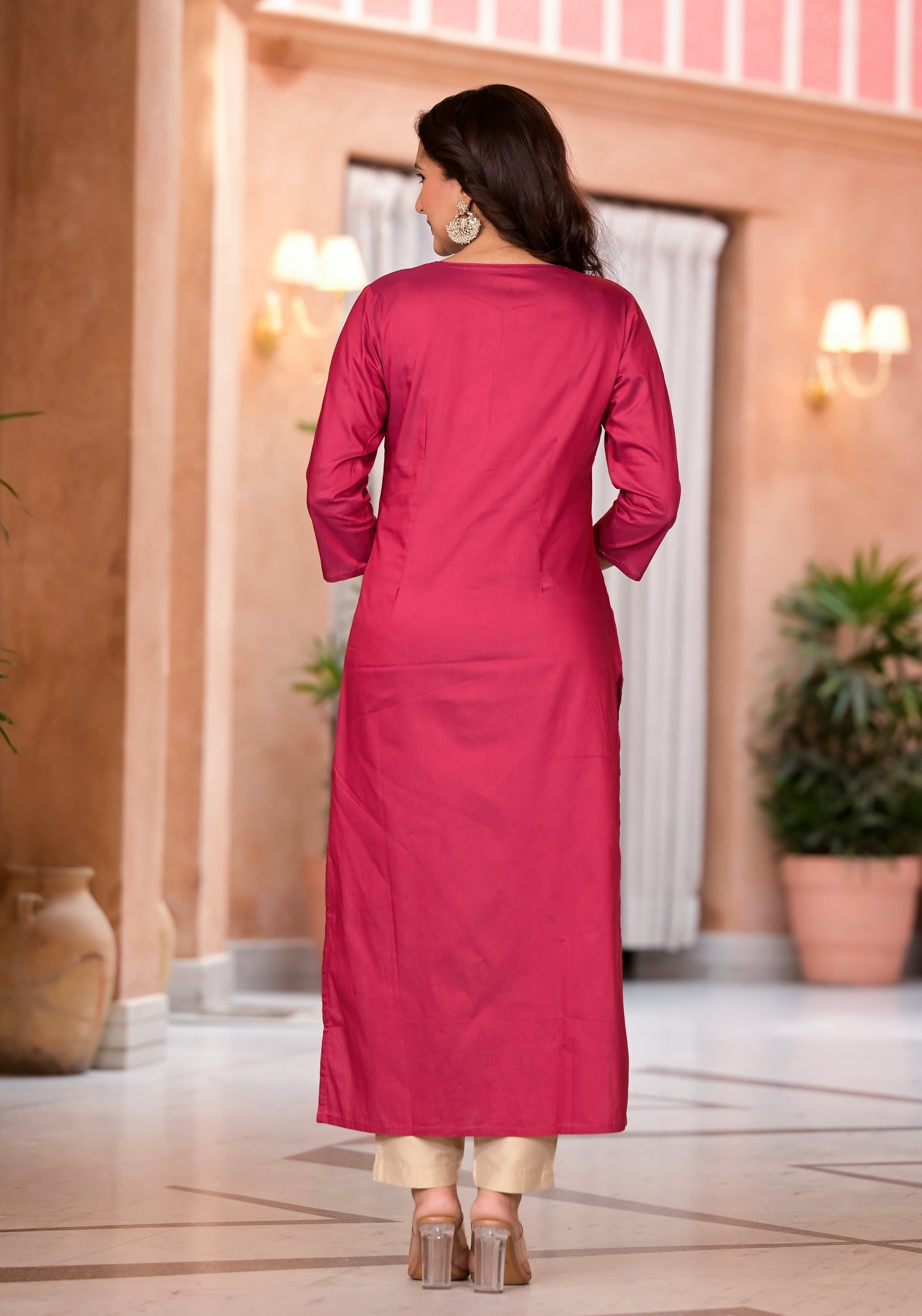 Juniper Women's Maroon Ethnic Motif Printed Cotton Kurta - Distacart