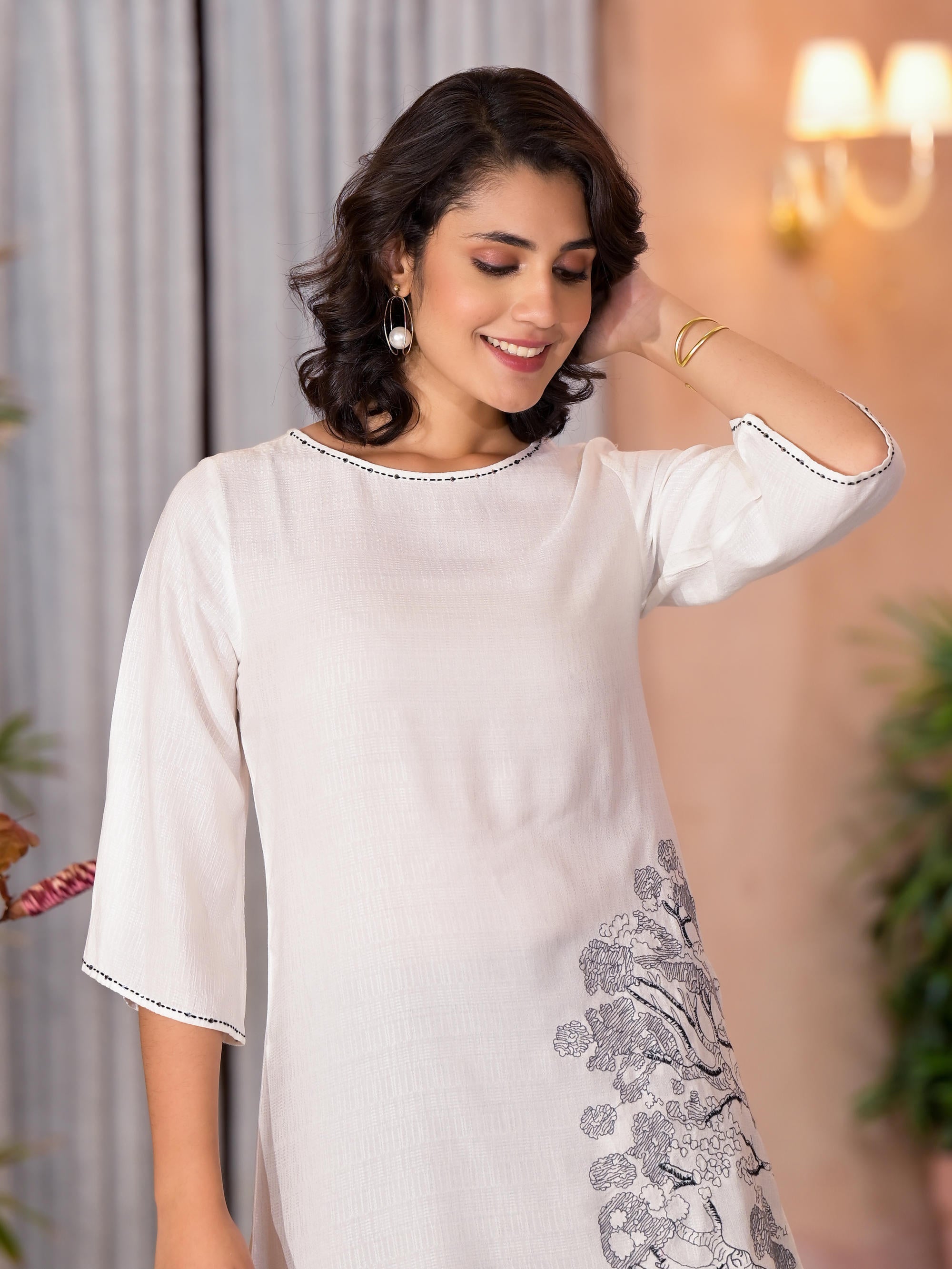 Juniper Women's White::Black Viscose Rayon Printed Palazzo Set - Distacart