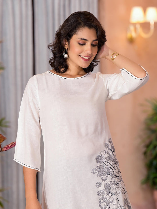 Juniper Women's White::Black Viscose Rayon Printed Palazzo Set - Distacart