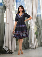 Thumbnail for Juniper Black Thread Embroidered Liva Rayon Dress - Distacart