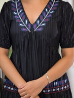 Thumbnail for Juniper Black Thread Embroidered Liva Rayon Dress - Distacart