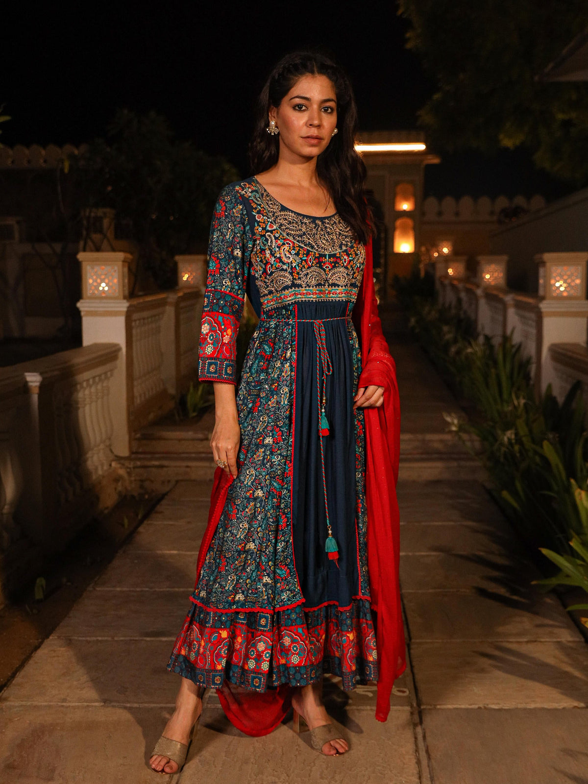 Juniper Women's Blue Viscose Rayon Printed Kurta Set - Distacart