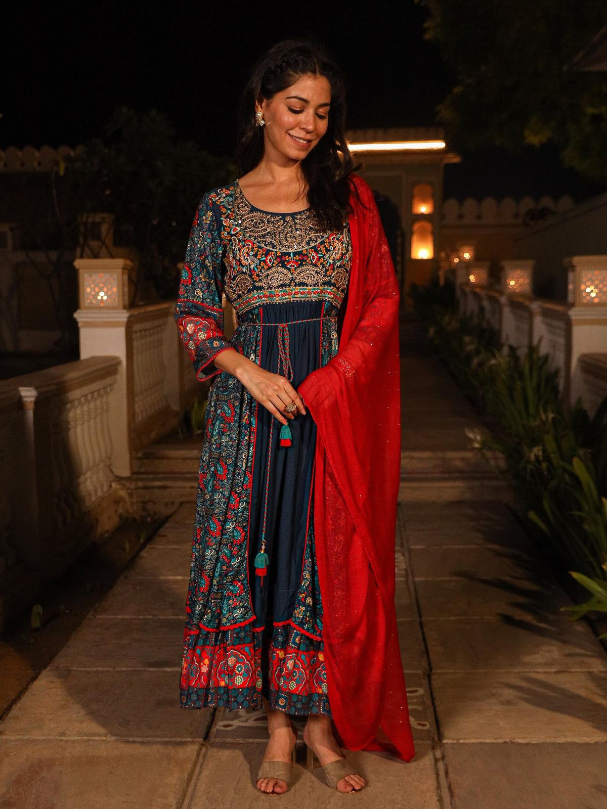 Juniper Women's Blue Viscose Rayon Printed Kurta Set - Distacart