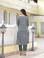 Thumbnail for Juniper Women's Teal Ethnic Motif Printed Cotton Kurta, Pant And Dupatta Set With Zari Work & Sequins - Distacart