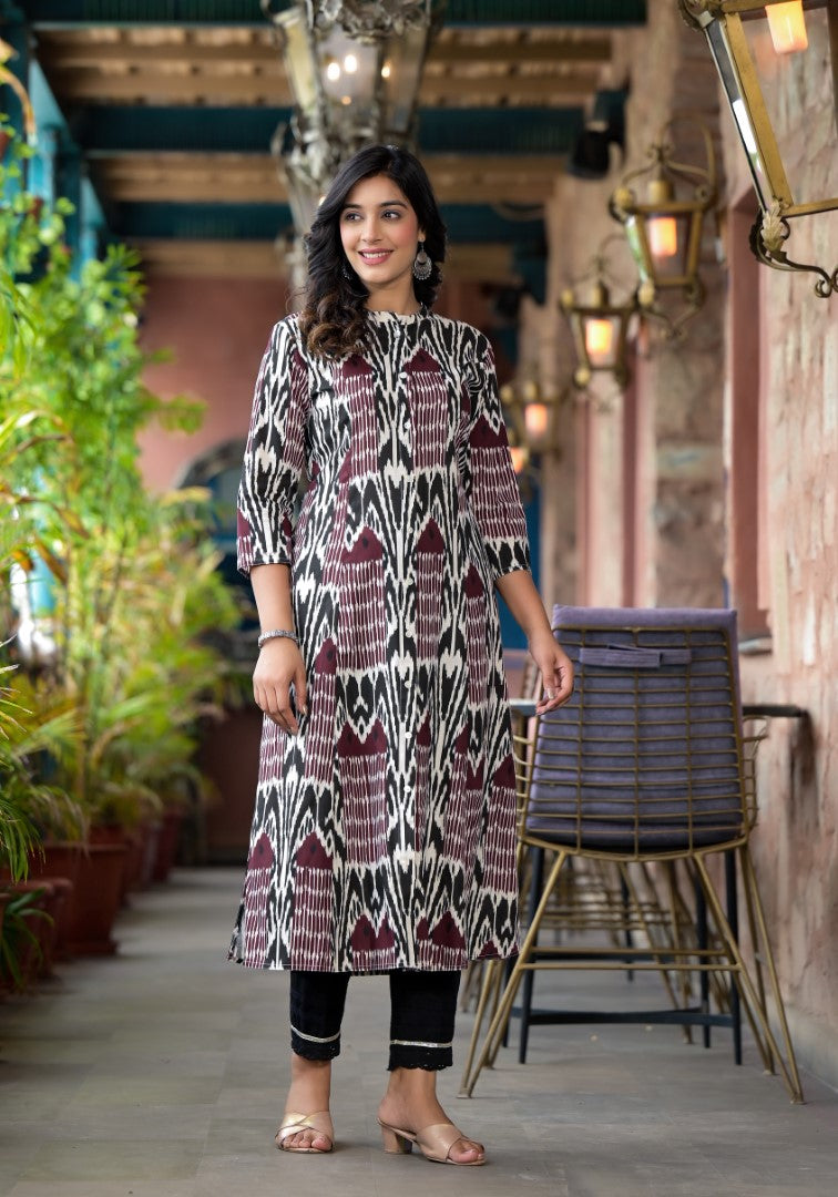 Juniper Women's Multi Color Ikat Printed Liva Rayon Kurta With Button Closure - Distacart