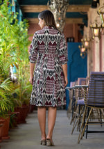 Thumbnail for Juniper Women's Muti Color Ikat Printed Liva Rayon Dress With Tie-Ups & Button Closure - Distacart