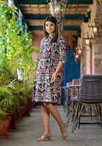 Thumbnail for Juniper Women's Muti Color Ikat Printed Liva Rayon Dress With Tie-Ups & Button Closure - Distacart
