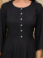 Thumbnail for Juniper Women's Black Floral Printed Liva Rayon Kurta With Buttons - Distacart