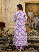Thumbnail for Juniper Women's Lavender Floral Printed Rayon Kurta, Pant And Dupatta Set With Thread & Sequins Work - Distacart