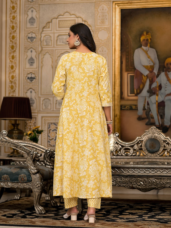 Juniper Women's Yellow Floral Printed Rayon Kurta With Pant And Dupatta With Thread & Sequins Work - Distacart