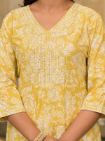 Thumbnail for Juniper Women's Yellow Floral Printed Rayon Kurta With Pant And Dupatta With Thread & Sequins Work - Distacart