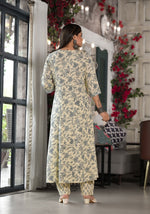 Thumbnail for Juniper Women's Grey Floral Printed Rayon Kurta, Pant And Dupatta Set With Mirror & Thread Work - Distacart