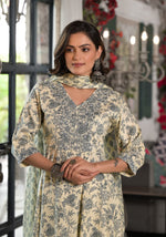 Thumbnail for Juniper Women's Grey Floral Printed Rayon Kurta, Pant And Dupatta Set With Mirror & Thread Work - Distacart