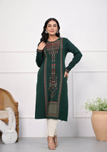 Thumbnail for Juniper Bottle Green Ethnic Motif Printed Cotton Kurta - Distacart