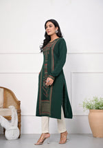 Thumbnail for Juniper Bottle Green Ethnic Motif Printed Cotton Kurta - Distacart